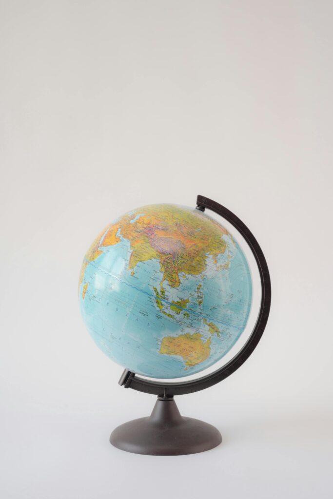 A detailed world globe perfect for geography learning and educational purposes.
